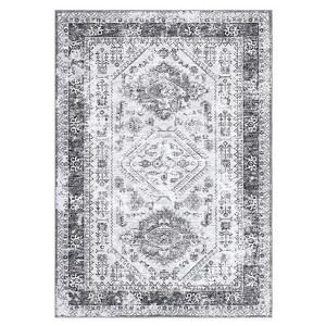Washable Vintage Rug Non Slip Low Pile Rug Soft Throw Floor Cover Retro Medallion Foldable Indoor Carpet for Living Room Bedroom - 1 of 4