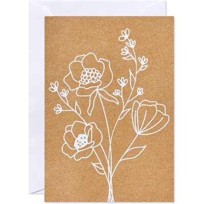 10ct Blank All Occasion Cards Floral on Kraft - Spritz™