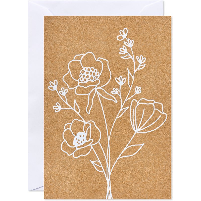 10ct Blank All Occasion Cards Floral on Kraft - Spritz&#8482;, 1 of 5