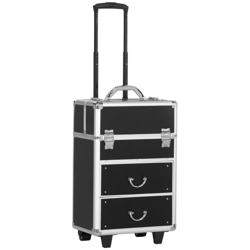 HOMCOM Rolling Makeup Train Case, Large Storage Cosmetic Trolley, Lockable Traveling Cart Trunk with Folding Trays, Swivel Wheels and Keys, 5 of 8