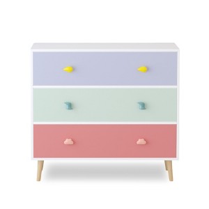 Vynxaria Kids 3 Drawer Dresser, Baby Nightstand & Storage Cabinet for Toddler Room, Nursery, Living Room & Apartment (Colorful) - 1 of 4
