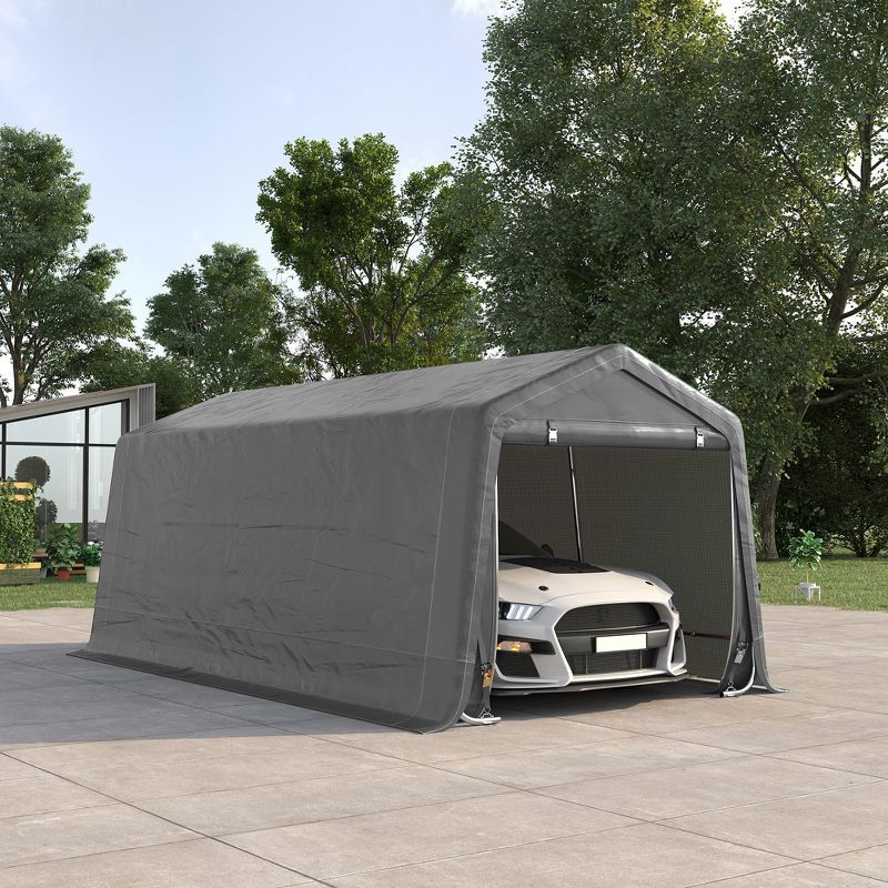Outsunny 10' x 20' Portable Garage, Heavy Duty Carport, Storage Tent Shelter w/ Anti-UV Sidewalls and Double Zipper Doors, 3 of 7