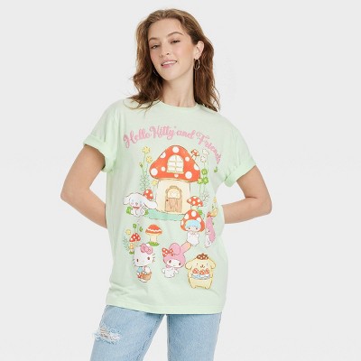 Women's Hello Kitty and Friends Mushroom Oversized Short Sleeve Graphic T-Shirt - Aqua Green XS