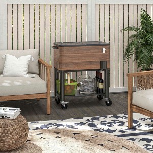 Resenkos 60 Quart Outdoor Cooler Cart, Rolling Ice Chest with Bottom Shelf and Bottle Opener for Backyard, Deck, Poolside Party, Brown - 1 of 4