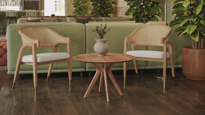 Natural Cane Rattan Dining and Accent Chair with Upholstered Seat