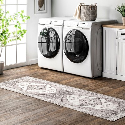Aurora Light Gray Synthetic Medallion Runner Rug