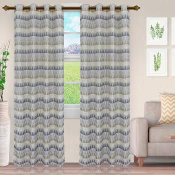 Geometric Room Darkening Semi-Sheer Jacquard Grommet Curtain Panel Set by Blue Nile Mills