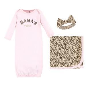 Hudson Baby Infant Girl Gown, Swaddle Blanket and Cap or Headband, Leopard Mamas Mini, 0-6 Months - 1 of 4