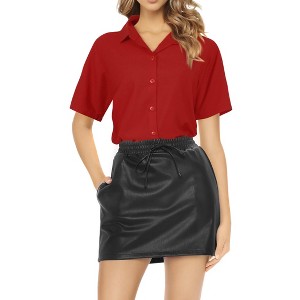 LA LEELA Women's Short Sleeve Blouse Hawaiian Shirt XXL Solid Red - 1 of 4