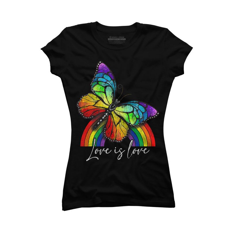 Adult Design By Humans Love is Love Butterfly Rainbow Pride By SummerFunnyT-Shirt, 1 of 3