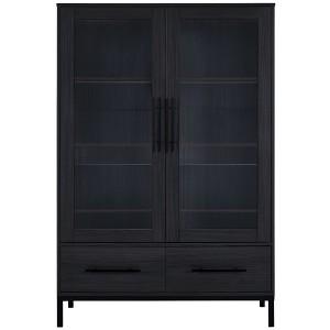 Bella Depot 60''H Tall Display Cabinet with Tempered Glass Door, LED Lighting, Two Drawers - 1 of 4