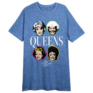 Golden Girls Queens Crew Neck Short Sleeve Blue Heather Women's Night Shirt - 1 of 2