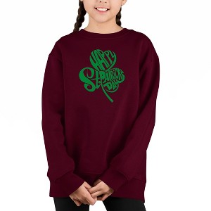 LA Pop Art St. Patrick'S Day Shamrock - Girl's Word Art Crewneck Sweatshirt - 1 of 3