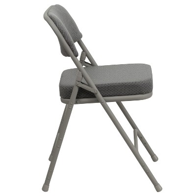 Gray Fabric Upholstered Armless Metal Folding Chairs, Set of 2