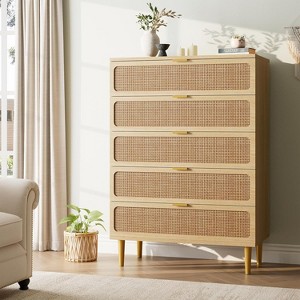 Nasitip 5 Rattan Drawer Dresser for Bedroom, Large Double Dresser with Deep Drawers, Chest of Drawers for Closet with Wide Top - 1 of 4