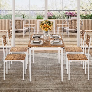 5 Piece Dining Table Set, Dining Table and Chairs Set for 4, Kitchen Table Set for Dining Room Kitchen Apartment, indoor and outdoor，White and Brown - 1 of 4