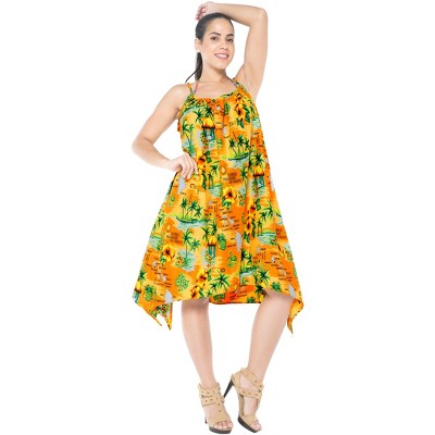 LA LEELA Women's Beachwear Summer Swim Beach Cover Ups for Swimwear Women Swimsuit Coverups for Women Cover-up Spaghetti Strap Dress 1X Orange, Floral