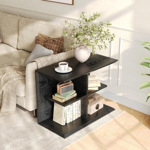 Tribesigns 3-Tier End Table with Storage, Wood Sofa Side Table with 4 Cubes, Industrial Bedside Table for Bedroom, Living Room, Study Room,Black - 1 of 4
