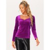 INSPIRE CHIC Women's Sweetheart Neckline Pleated Front Long Sleeve Retro Velvet Blouse - 2 of 4