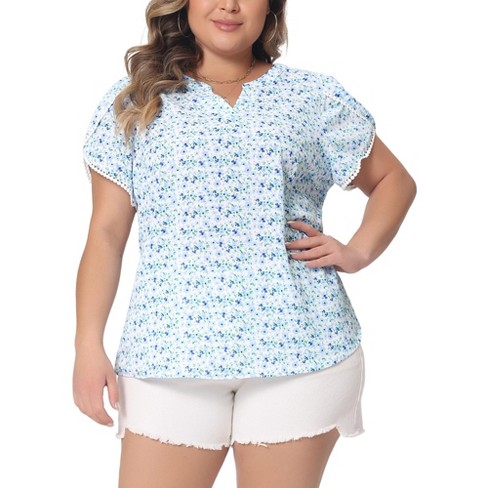 Plus Printed V Neck Loose Shirt And Shorts Set