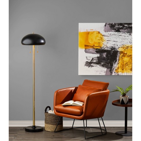 Adesso Cap Floor Lamp Black : Mid-Century Design, Dual Pull Chain Switches, ETL Listed, Metal Dome Shade with Gold Interior - image 1 of 2