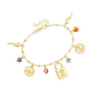 Ross-Simons Italian 18kt Gold Over Sterling Charm Bracelet With Multicolored Murano Glass Beads. 7 inches - 1 of 3