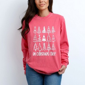 Simply Sage Market Women's Distressed Oh Christmas Tree Long Sleeve Garment Dyed Tee - 1 of 4