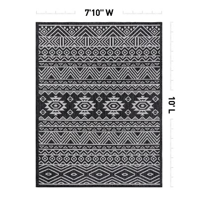 Black Geometric Flat Woven 8' x 10' Indoor/Outdoor Rug