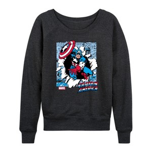 Women's - Marvel - Captain America Comic Book Panels Lightweight French Terry Wide Neck Long Sleeve Shirt - 1 of 4