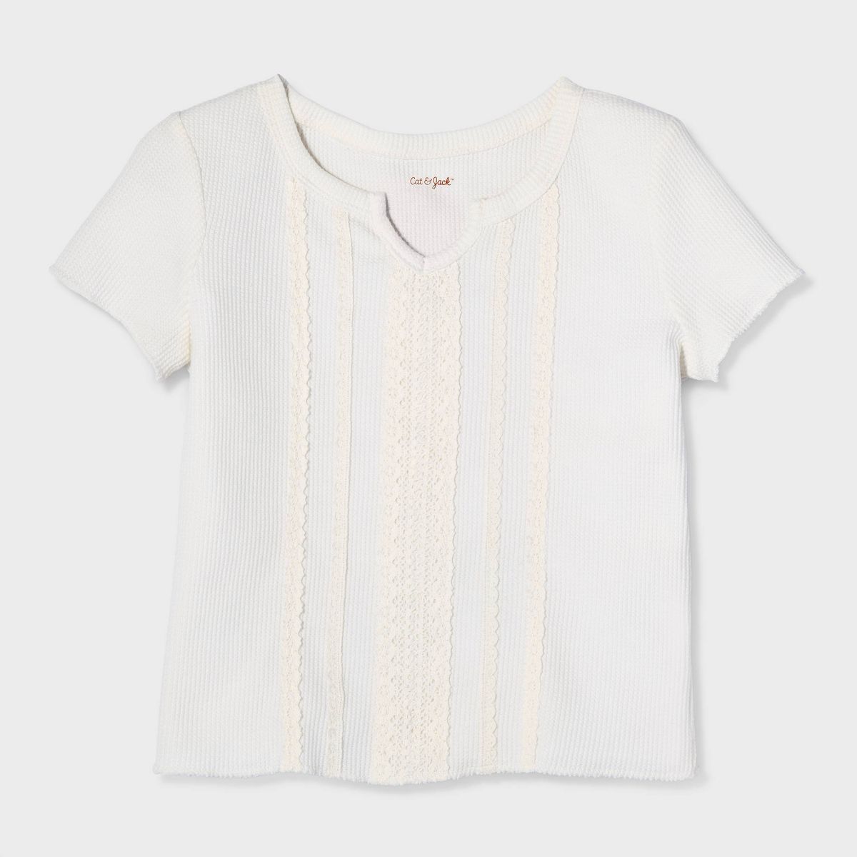 Girls' Short Sleeve Fitted Lace Trim Waffle Knit T-Shirt - Cat & Jack™ - thumbnail 5