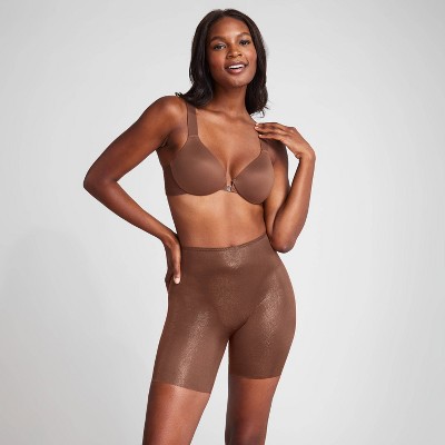 Assets By Spanx Women's Sheer Smoothers Foiled Mid-thigh Bodysuit -  Chocolate Glow M : Target