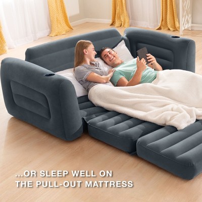 Charcoal Gray Velvet Queen Sleeper Sofa with Storage and Cup Holders