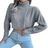 Coolmee Women's Short Knitted Sweater Pullover Solid Long Sleeve Turtleneck Cropped Sweaters - 2 of 4