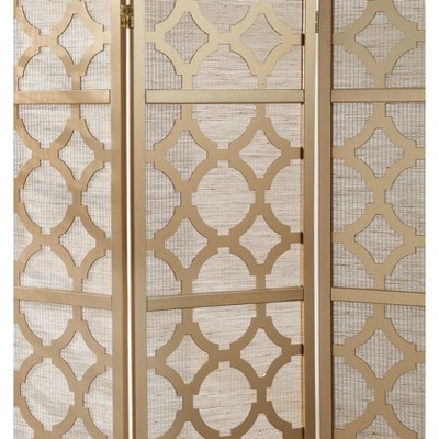 Gold Shoji-Inspired 4-Panel Folding Room Divider with Rice Paper Inlay