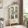 ORRD Lighted Curio Cabinet with Glass Doors, Antique White Display Cabinet with Adjustable Shelves & Drawer, Bulb Included - 2 of 4