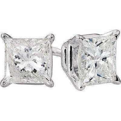 Pompeii3 1ct Princess Cut Natural Diamond Studs 14K White Gold