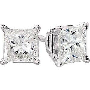 Pompeii3 1ct Princess Cut Natural Diamond Studs 14K White Gold - 1 of 2