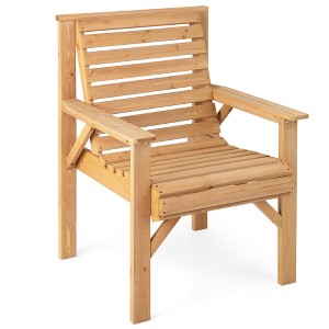 Costway Patio Fir Wood Chair Dining Inclined Backrest Garden Backyard Indoor Natural - 1 of 4