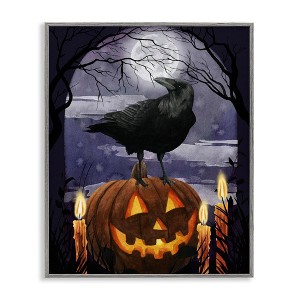 Stupell Industries Spooky Halloween Night Sky Crow Jack-o'-lantern Full Moon Framed Giclee Art - 1 of 4