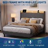 Bed Frame with LED Lights and Charging Station, Fabric Upholstered Platform Full Bed Frame with Headboard, No Box Spring Needed, Gray - 4 of 4