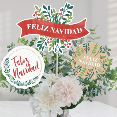 Big Dot of Happiness Feliz Navidad - Holiday and Spanish Christmas Party Centerpiece Sticks - Table Toppers - Set of 15