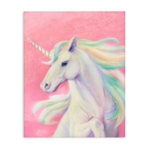 Stupell Industries 20"x16" Kids' Pink Unicorn Portrait Playful Rainbow Hair Wall Art Unframed - 1 of 4