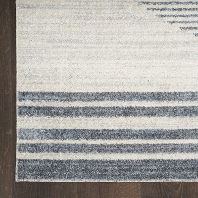 Scandinavian Charm Blue Stripe Washable 5' x 7' Wool Blend Rug