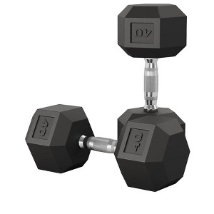 5-50 LB Hex Dumbbell Set of 2 with Cast Iron Core, Rubber Encased Coating and Textured Carbon Steel Handle for Home Gym Strength Training - 1 of 4