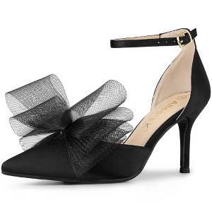 Allegra K Women's Mesh Bow Tie Ankle Strap Stiletto High Heels Pumps - 1 of 4