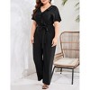 Clearlove Women Plus Size Ruffle V Neck Short Sleeve Tied Elastic Waist Wide Leg Jumpsuits Casual Rompers - 3 of 4