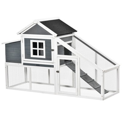 PawHut 69" Wooden Chicken Coop, Poultry Cage Hen House with Connecting Ramp, Removable Tray, Ventilated Window and Nesting Box