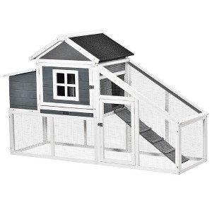 PawHut 69" Wooden Chicken Coop, Poultry Cage Hen House with Connecting Ramp, Removable Tray, Ventilated Window and Nesting Box - 1 of 4