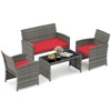 Costway 4 PCS Patio Conversation Set with Seat Cushions & Tempered Glass Tabletop, Outdoor Red/Black/Off-white/Gray/Turquoise/Navy - 2 of 4