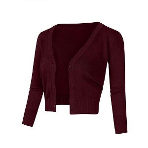Women's Classic 3/4 Sleeve Open Front Cropped Cardigan Sweater Lightweight Knit Short Shrugs - 1 of 4